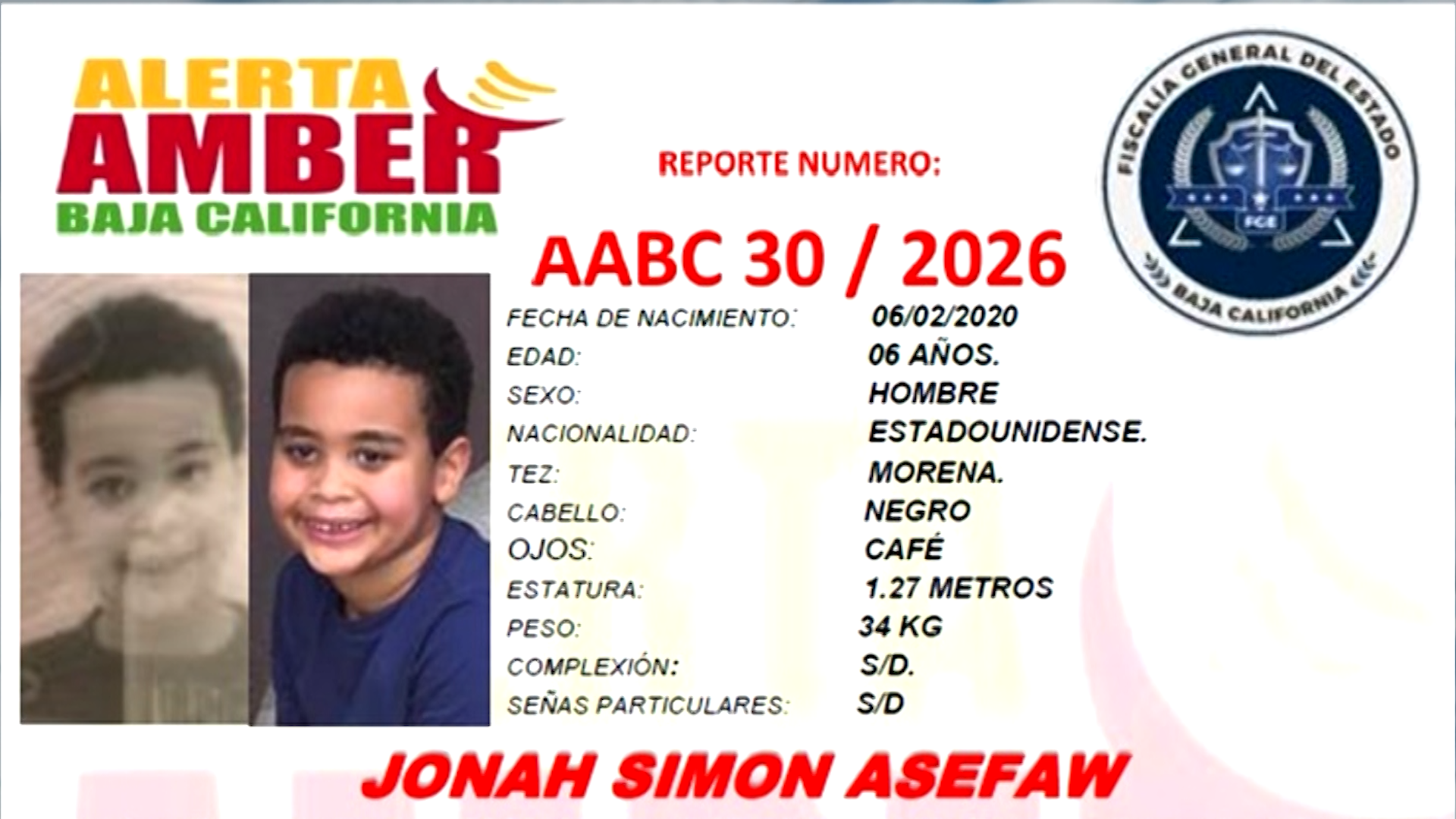 Buscan a Jonah, Menor Sustraído en Estados Unidos